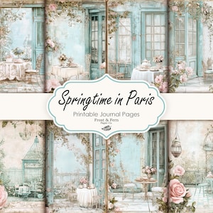 Le printemps à Paris Pages de Junk Journal | Journal floral indésirable | Papier pour scrapbooking Tea Party | Café éphémère | Téléchargement numérique imprimable