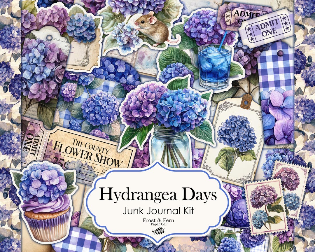 Hydrangea Days Junk Journal Kit – Floral Ephemera (digital Download) - Etsy