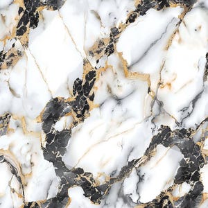 May include: White marble background with black and gold veins. The marble has a natural, polished look.