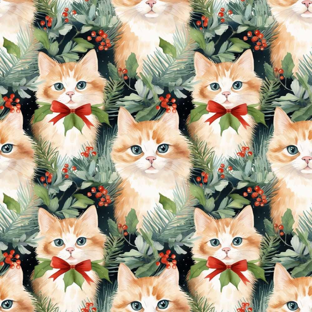 Christmas Santa Kitty Cats Pattern 3 Quilting Cotton Fabric
