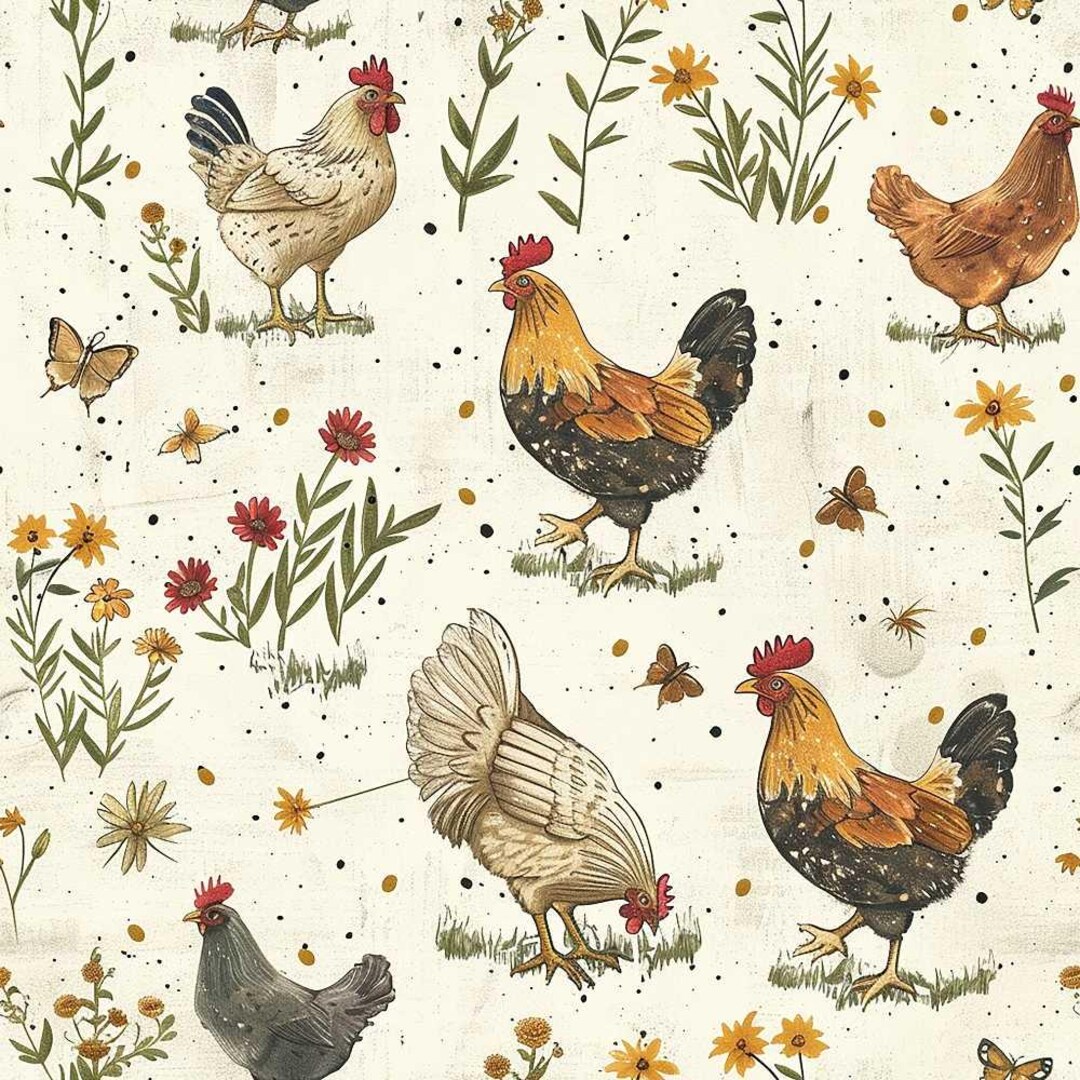 Farmhouse Chickens Pattern 8 Quilting Cotton Fabric - Etsy
