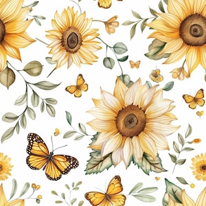 Country Sunflower Butterfly Pattern 4 Quilting Cotton Fabric