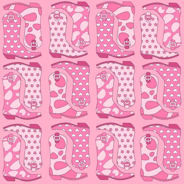 Pink Cowgirl Boots Pattern 1 Quilting Cotton Fabric