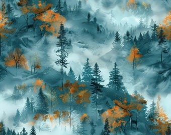 Misty Morning Mountains Pattern 10 Quilting Cotton Fabric