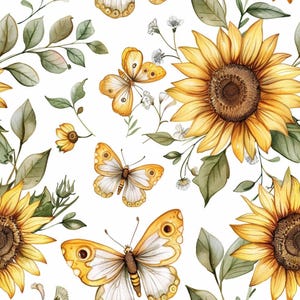 Country Sunflower Butterfly Pattern 3 Quilting Cotton Fabric