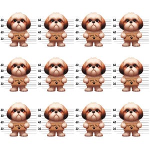 Doggie Mugshots Shih Tzu Pattern Quilting Cotton Fabric