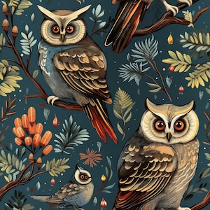 Owl Ephemera Pattern 9 Quilting Cotton Fabric