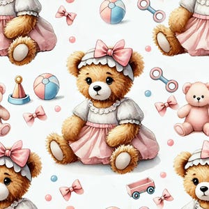 Pink Teddy Bears Pattern 7 Quilting Cotton Fabric