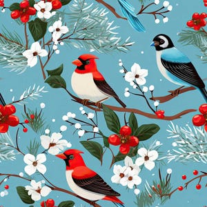 Cute Winter Birds Pattern 12 Quilting Cotton Fabric
