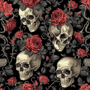 Skulls and Roses Pattern 5 Quilting Cotton Fabric