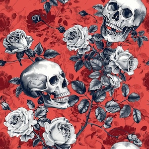 Skulls and Roses Pattern 9 Quilting Cotton Fabric