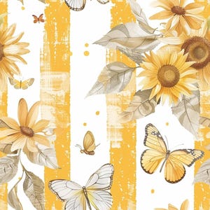 Country Sunflower Butterfly Pattern 6 Quilting Cotton Fabric