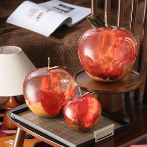 Red Lived Edge Epoxy Apple| Home Decor| Fortune Apple Holiday Gift| Gift for her| Gift for him
