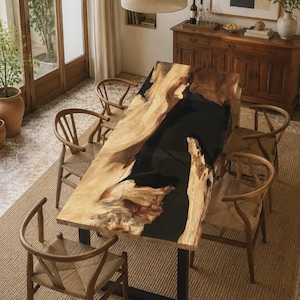 Ready to Ship South American Walnut Dining Table, Smoky Gray Epoxy Resin River Table, Live Edge Furniture, 79 × 31 Inches