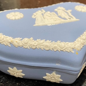 Blue Wedgwood Jasperware Heart Shaped Trinket Box