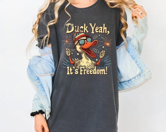 Lustiges Vaterländischen Enten-T-Shirt: Retro 4. Juli Komfort Farben T-Shirt