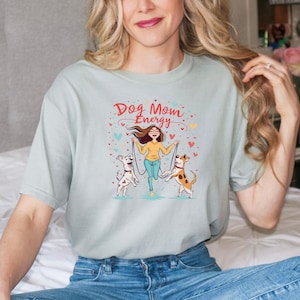 Dog Mom Energy T-Shirt, Cute Dog Lover Graphic Tee, Funny Pet Mom Shirt, Walking Dogs Cartoon Shirt, Gift for Dog Mom, Women’s Dog Shirt