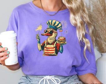 BBQ Duck Comfort Farben Shirt: Lustiges 4th of Jully Retro Tee