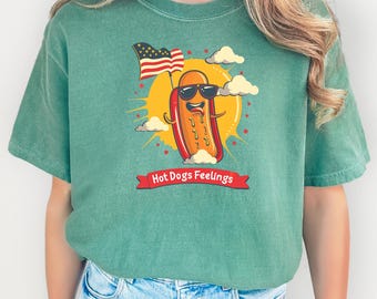 Funny Hot Dog 4th of July Shirt: Comfort Colors Patriotic BBQ Tee
