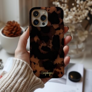 Tortoise Shell Phone Case, Boho Personalized Name Gift For Her, iPhone 15, 14, 13, 12, 11, iPhone 16 Pro Max Case, Samsung S24 S23 S22 S21