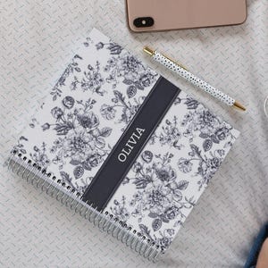 Blue Toile Personalized Journal, Customized Coquette Notebook for women, Custom Name Journal, Bridesmaid Proposal, Wedding Bridal Party Gift