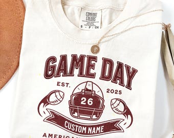 Comfort Colors Football Mom Shirt, Personalized Football Mom TShirt, Custom Football Mama Shirt with Name, Game Day Shirt for Football