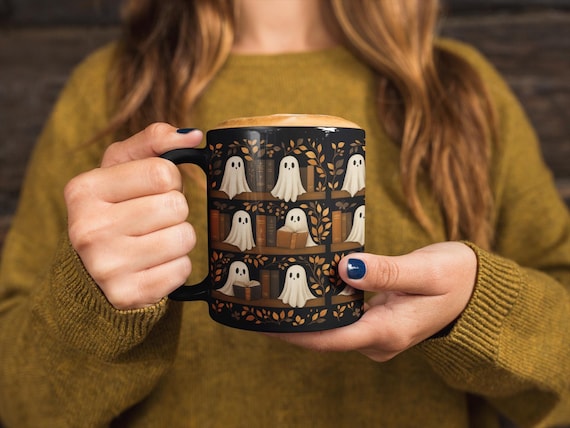 Cute Ghosts Coffee Mug, Festive Halloween Ceramic Mug, Fall aesthetic, Halloween theme, perfect gift, Book Lover Teacup, Book Lover Gifts