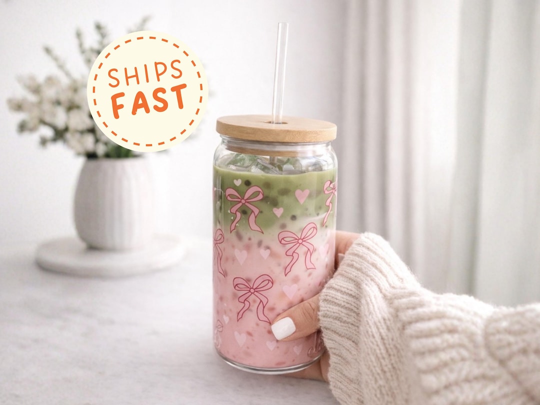 Pink Bow Cup | Coquette Bow Glass | Cute Bow Glass With Straw | Gift ...
