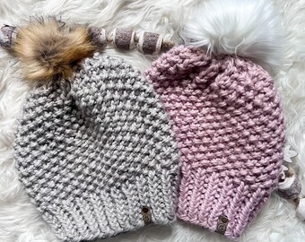 Icelyn Knit Beanie • Hand-Knit Winter Hat • Cozy Soft Beanie Women • 2 Color Options • Handmade Winter Accessory • Gift for Her
