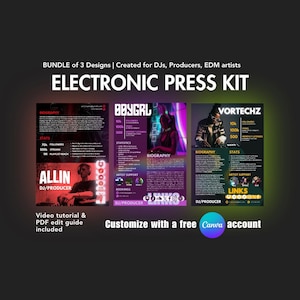 Electronic Press Kit Bundle (3 Unique Templates) | Instant Download EPK for DJs, Producers, Musicians