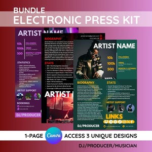 Electronic Press Kit Bundle (3 Unique Templates) | Instant Download EPK for DJs, Producers, Musicians