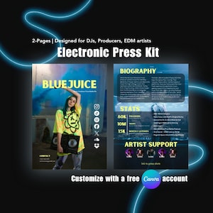Electronic Press Kit Template Canva 2-Page | DJ, Producer, EDM Artist EPK (Instant Digital Download)