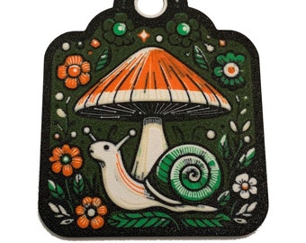 Mushroom & Snail Bag Tag: Embossed Custom Text, Nature Design