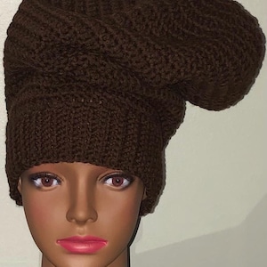 Oversized Brown Crochet Rasta Hat: Slouchy Dread Tam