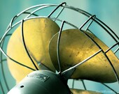 summer breeze - 12 x 8 PHOTO, delicious colors, cool, refreshing, vintage fan, teal, aqua, brass fan blades, wall art, modern, industrial