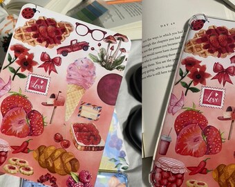 Strawberry Bliss Watercolor Kindle Insert | Kindle Printable | Clear Case Insert | Kindle Aesthetic | Bookish Stickers | Digital Download