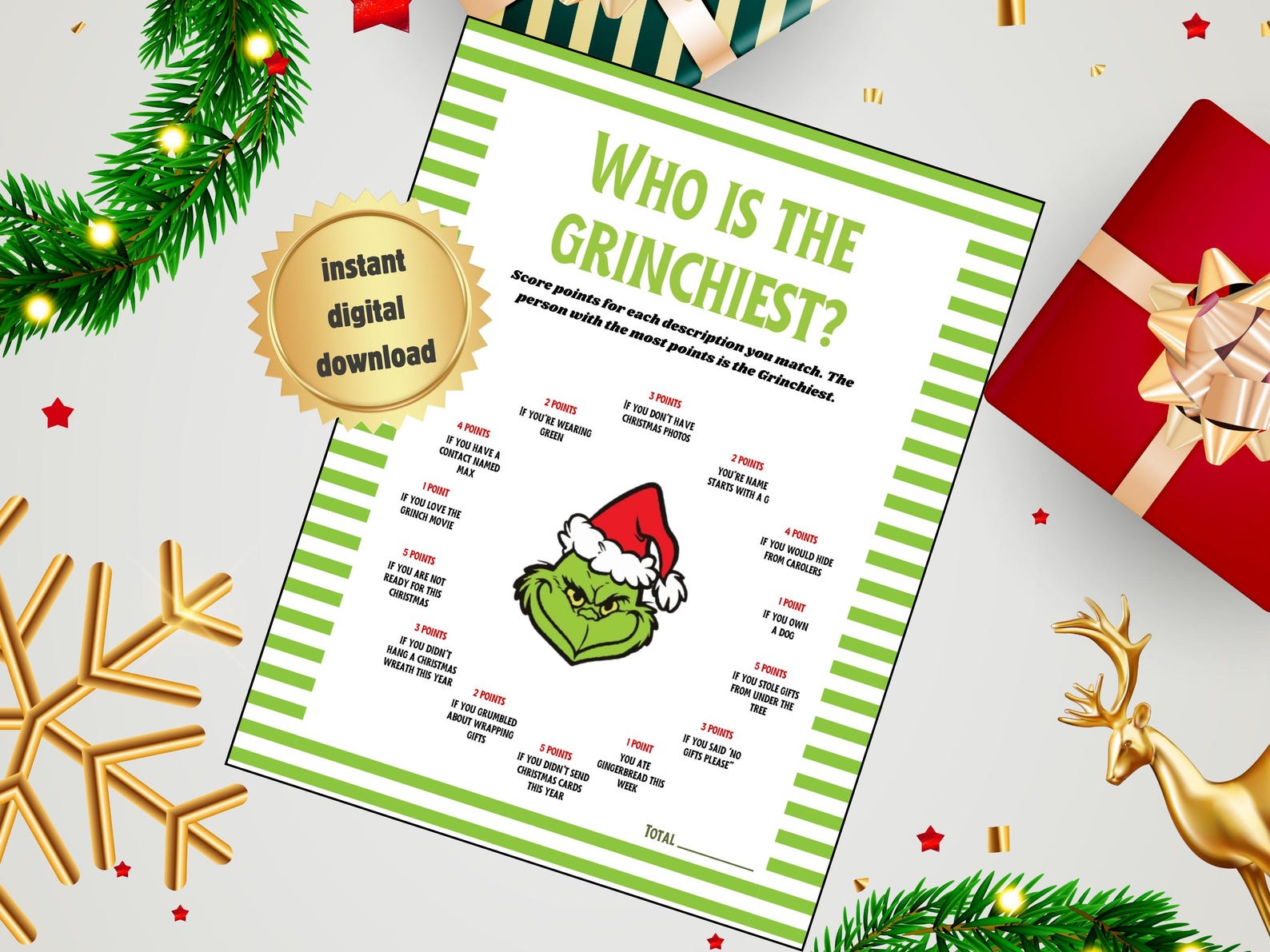 Who's the Grinchiest Printable Grinch Party Game for Adults, Kids ...