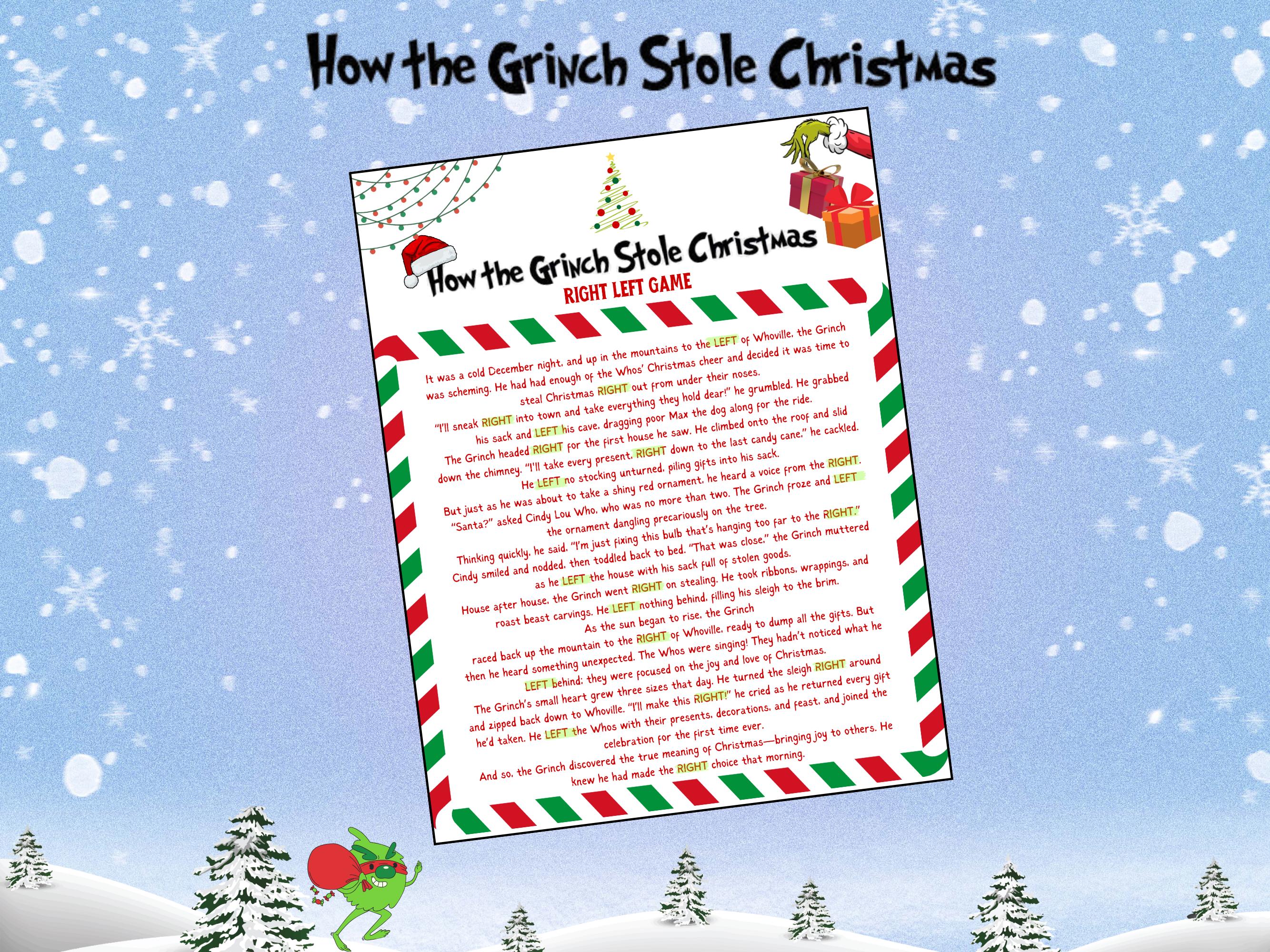 grinch christmas game: left right pass the prize (printable) - etsy