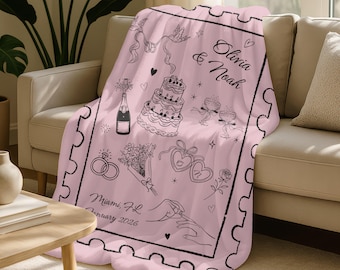 Manta personalizada e encantadora para casamento, presente personalizado para a noiva, presente de Dia dos Namorados, manta de flanela para casamento, lembrança de casamento.