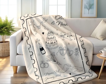 Manta personalizada e encantadora para casamento, presente personalizado para a noiva, presente de Dia dos Namorados, manta de flanela para casamento, lembrança de casamento.