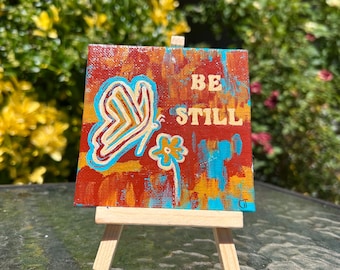 Hand-Painted 4x4 Canvas Panel - Bible Verse (BE STILL) Acrylic Artwork
