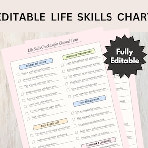 Editable Life Skills Checklist | Life Skills for Kids & Teens | Personal Growth Tracker | Homeschool Printable