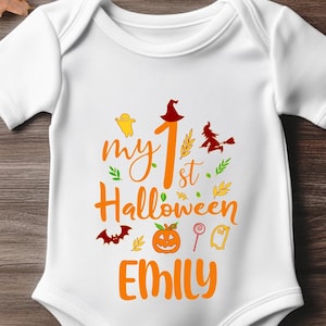 My 1st Halloween Baby Bodysuit, Personalized Halloween Baby Shirt, First Halloween Gift Tee,  Fall Baby Outfit, Halloween Baby Shower Gift