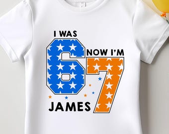 I Was 6 Now I'm 7 Shirt, Custom Name Birthday Boy T-Shirt