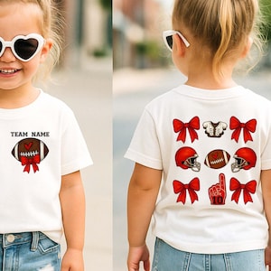 Coquette Bow Fußball-Shirt für Kinder, benutzerdefiniertes Team Name Kleinkind-T-Shirt, Spieltag Outfit, Jubelbogen-T-Shirt