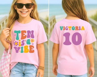 Custom 10th Birthday Girl Shirt, Retro Groovy Ten is a Vibe Tee