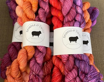 Autumn-Hand Dyed Merino Wool Yarn, 4 Ply Fingering, Mini Skein Sampler