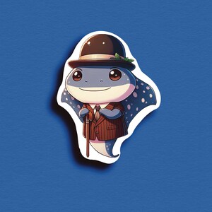Dapper Stingray Sticker, Cartoon Stingray in Suit with Bowler Hat and Cane, Cute Vinyl Decal for Laptops & Water Bottle
