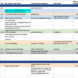 May include: A spreadsheet with a blue header row and alternating light blue and green rows. The spreadsheet contains information about different products, including the product name, the price, the date the product was listed, and the date the product was last updated.