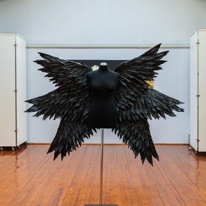 Black angel wings with 6 wings, Wings of fire, Cospay costume, Photography prop